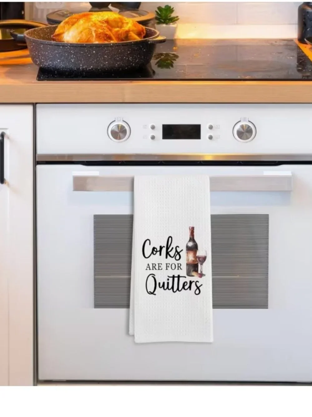 Funny Wine Kitchen Towel “Corks Are For Quitters” Waffle Weave Tea Towel 18x26 W